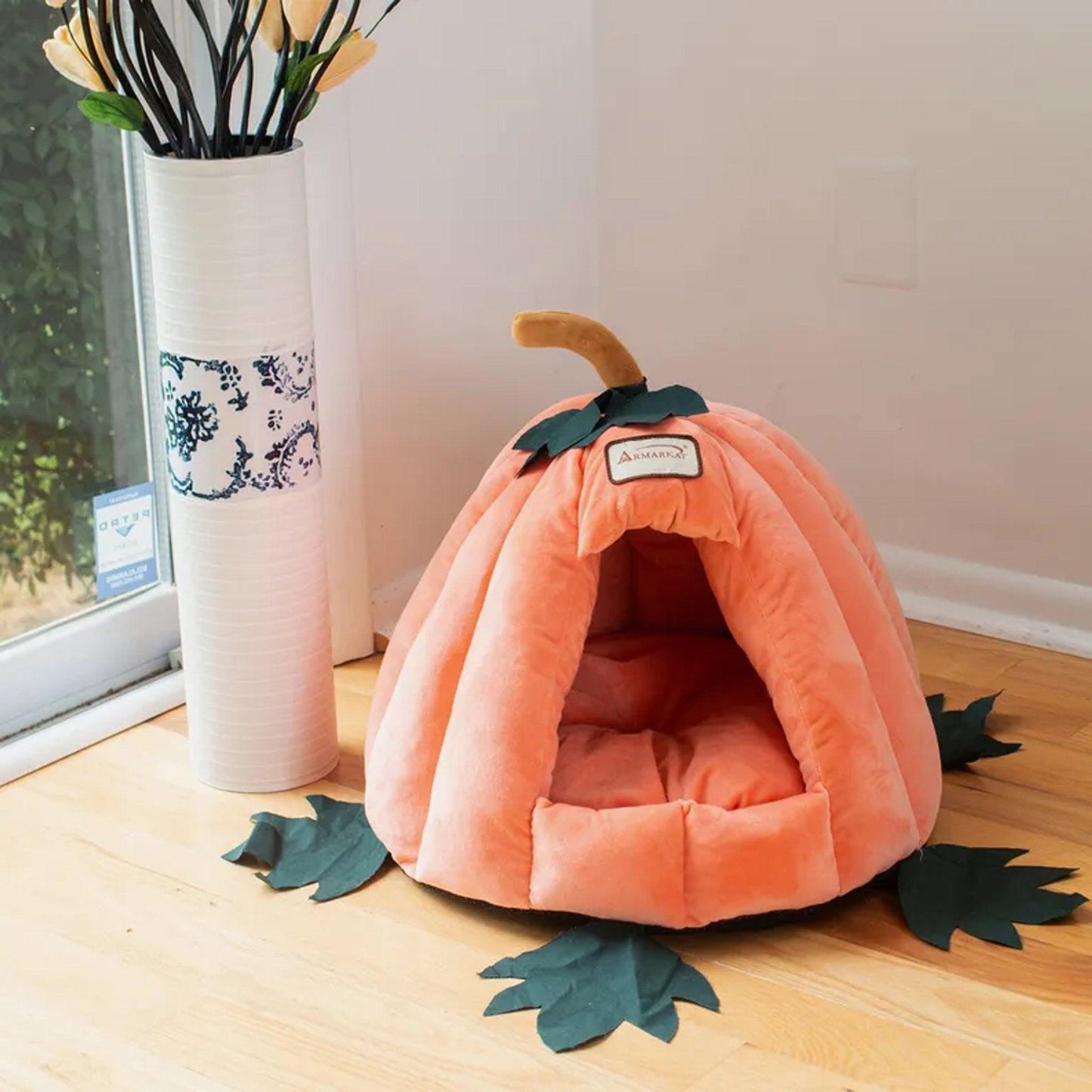 Armarkat Luxe Velvet Pumpkin-Shaped Cat Bed