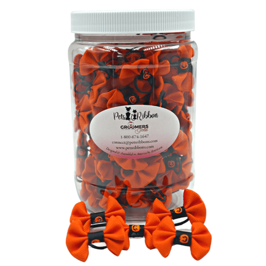 Halloween Pumpkin Pet Bows in a Jar - 50 or 100 Assorted