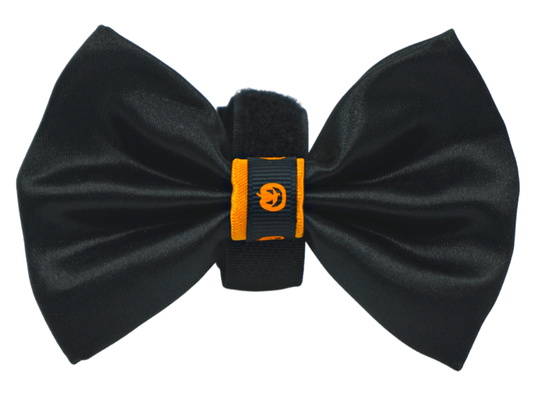 Elegant Satin Halloween Pet Bow with Pumpkin Trim
