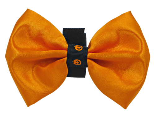 Elegant Satin Halloween Pet Bow with Pumpkin Trim