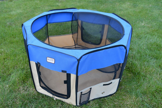 Armarkat Portable Pet Playpen - Blue and Beige, 49x49x24 Inches |FREE SHIPPING  USA|