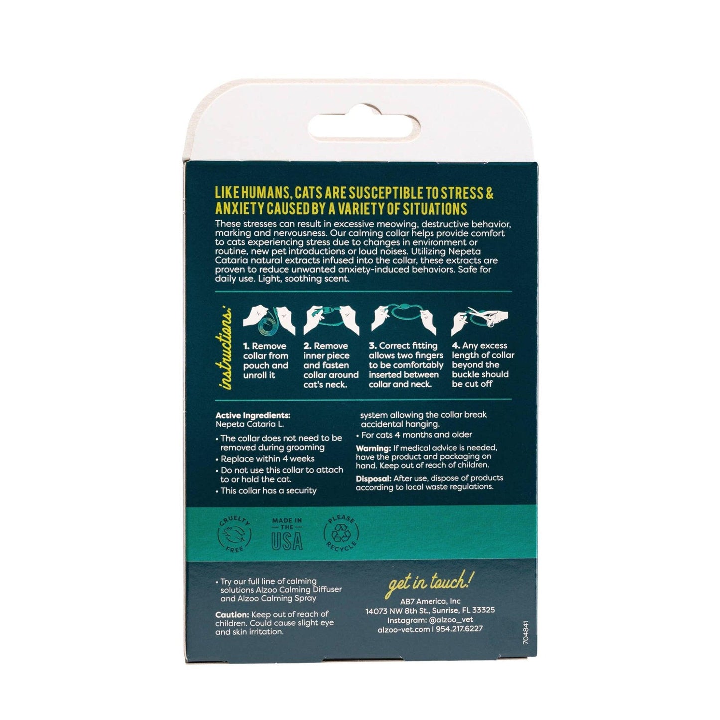 ALZOO Plant-Based Calming Collar for Cats - Stress Relief & Anxiety