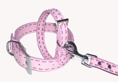 A Pets World 03011302-10 Leather Dog Collar- Lt Pink-Hot Pink Saddle S | FREE SHIPPING -USA